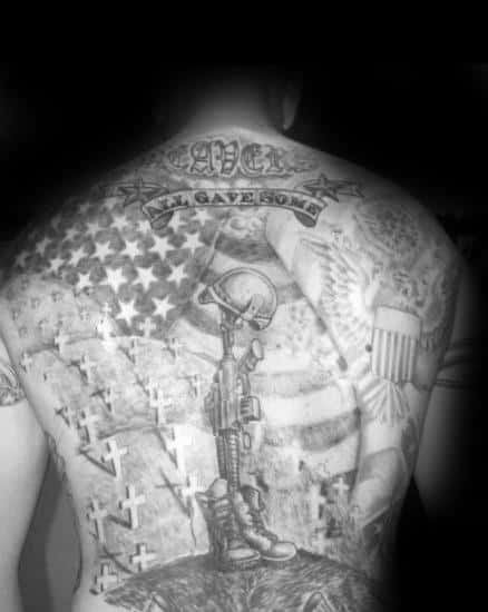 Mens Fallen Soldier Tribute Memorial Themed Full Back Tattoos