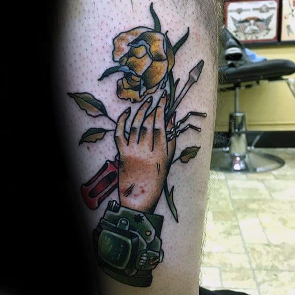 Mens Fallout Leg Tattoo Ideas