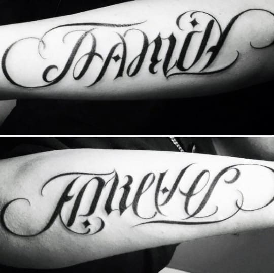 Mens Family Forever Ambigram Tattoo Inspiration