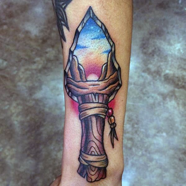 Mens Fantastic Blade Arrowhead Tattoo On Forearms