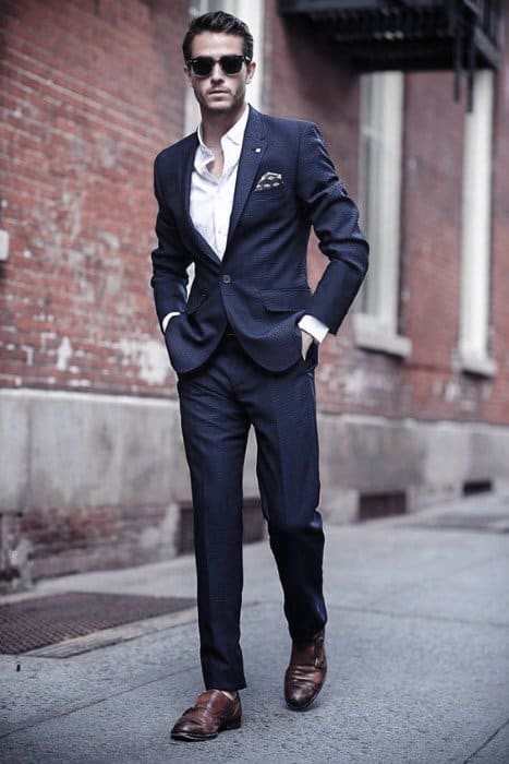 Mens Fashion Inspiration Navy Blue Suit Brown Shoes Styles Without Tie