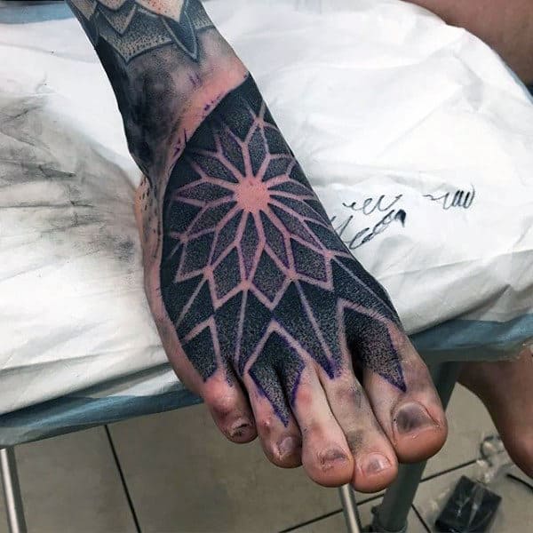 Mens Feet Floral Dotwork Tattoo