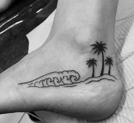 Mens Feet Palm Trees And Surf Tattoo