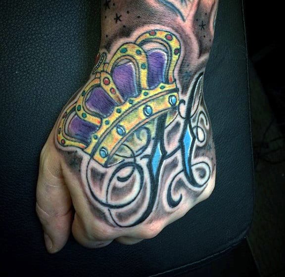 Mens Festive Crown Tattoo On Hands