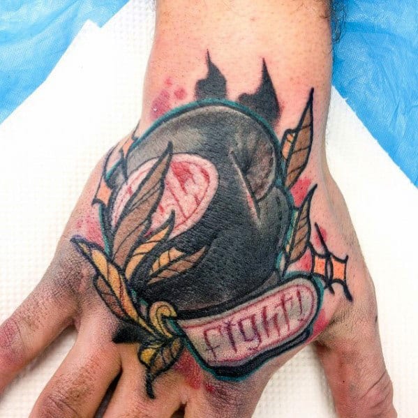 Mens Fight Boxing Glove Traditional Hand Tattoos