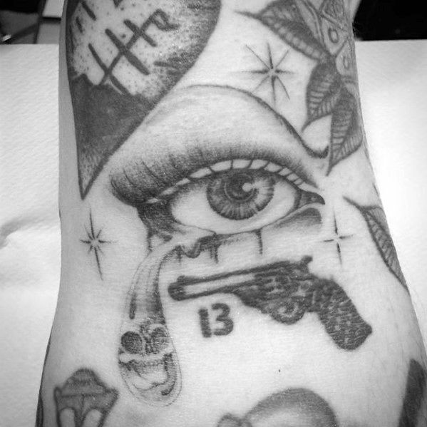 Mens Filler Pistol And Eye Tattoo Ideas