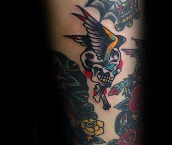 Mens Filler Skull With Wings Old School Traditional Tattoos