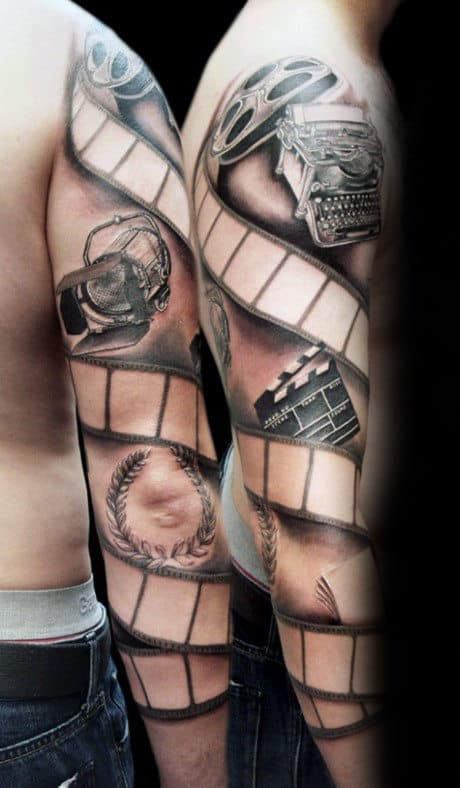Mens Film Themed Typewriter Sleeve Tattoo