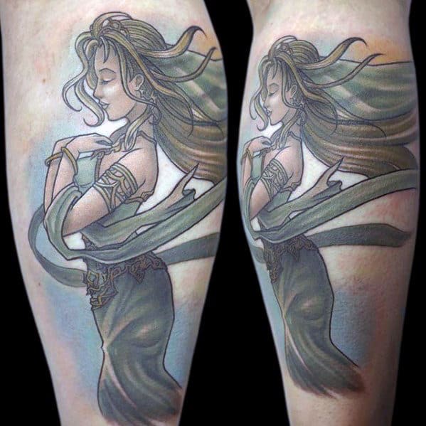 mens final fantasy cosmos leg tattoo