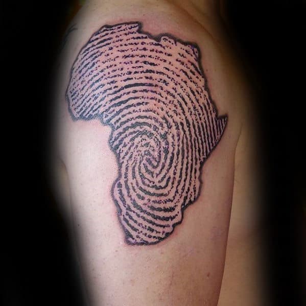 Mens Fingerprint Africa Upper Arm Tattoo