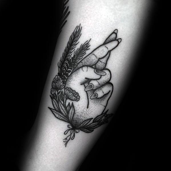 Mens Fingers Crossed Tattoo Design Ideas On Inner Arm