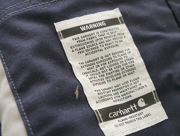 Mens Fire Resistant Full Swing Quick Duck Jacket Tag Warning