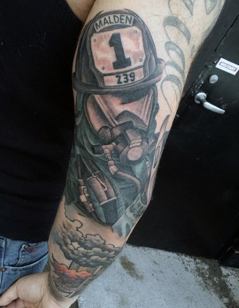 Men's Firefighter Half Sleeve Tattoos