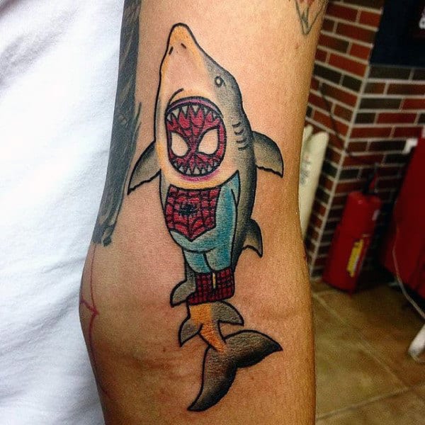 Mens Fish Spiderman Tattoo Male Arms