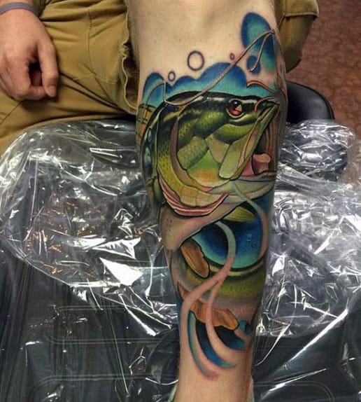 Men's Fishing Tattoo On Legs