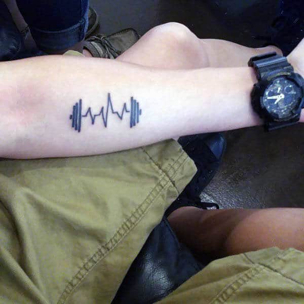 Mens Fitness Heartbeat Squat Bar With Weights In A Forearm Tattoo