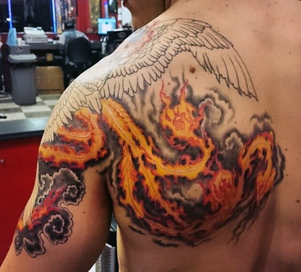 Mens Flame Tattoos On Shoulder With Eagle