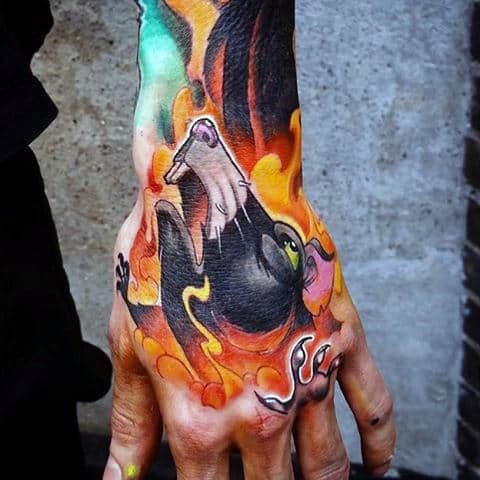 Mens Flaming Rat Hand Tattoo Designs