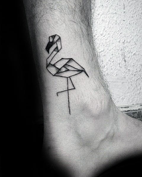 Mens Flamingo Origami Lower Leg Tattoo