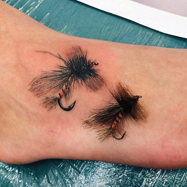 Mens Flies Fish Hooks On Lower Leg Realistic