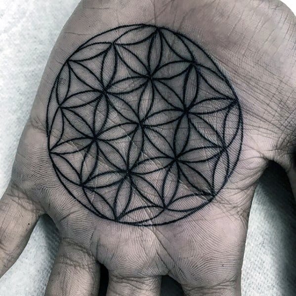 Mens Flower Of Life Small Minimalist Palm Tattoo