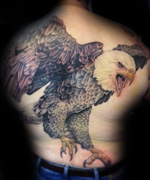 Mens Flying Realistic 3d Bald Eagle Tattoo Design On Back