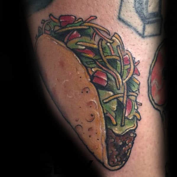 Mens Food Taco Tattoo On Arm