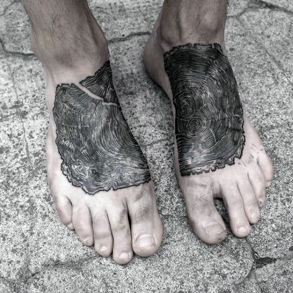 Mens Foot Oak Tree Wood Piece Tattoo