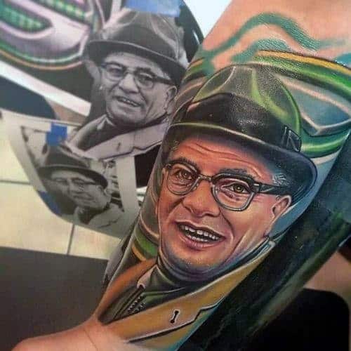 Mens Football Green Bay Packers Coach Memorial Forearm Sleeve Tattoos