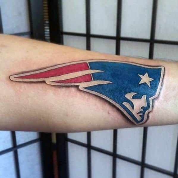 Mens Football New England Patriots Logo Tattoo On Outer Forearm