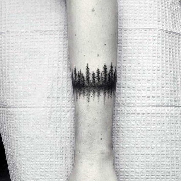 Mens Forearm Band Tree Forest Small Tattoo Ideas