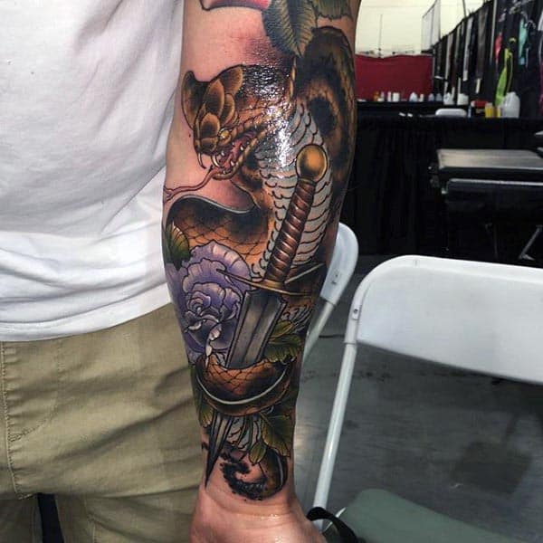 Mens Forearm Cobra Sword Tattoo Ideas