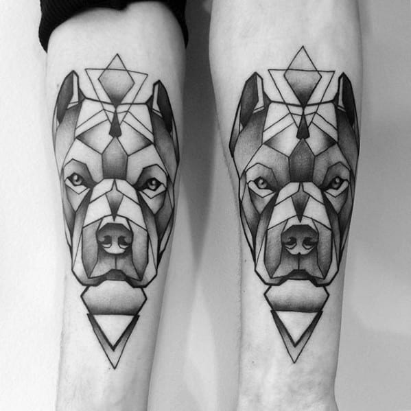 Mens Forearm Geometric Pitbull Dog Tattoo Design Ideas