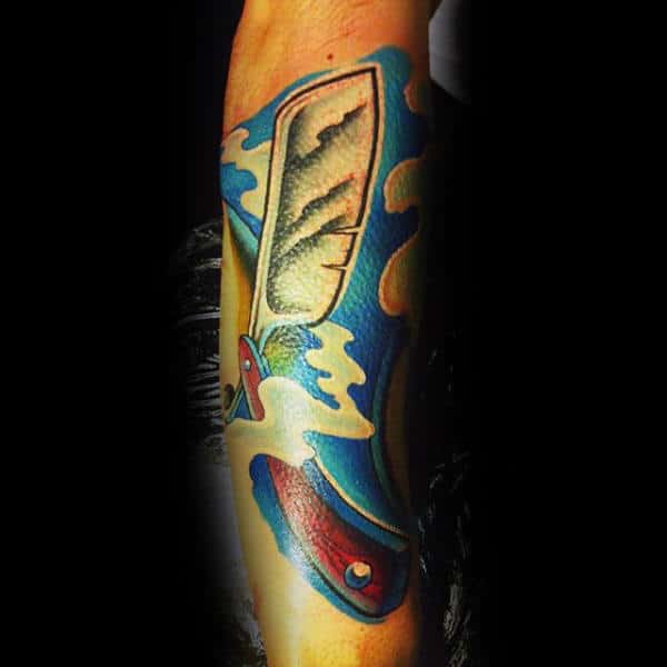 Mens Forearm Graphical Straight Razor Tattoos