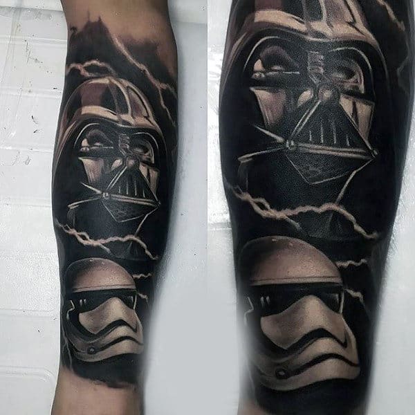 Mens Forearm Grey Darth Vader Tattoo