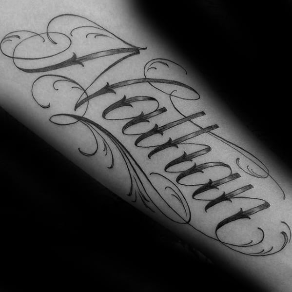Mens Forearm Name Nathan Tattoo Design