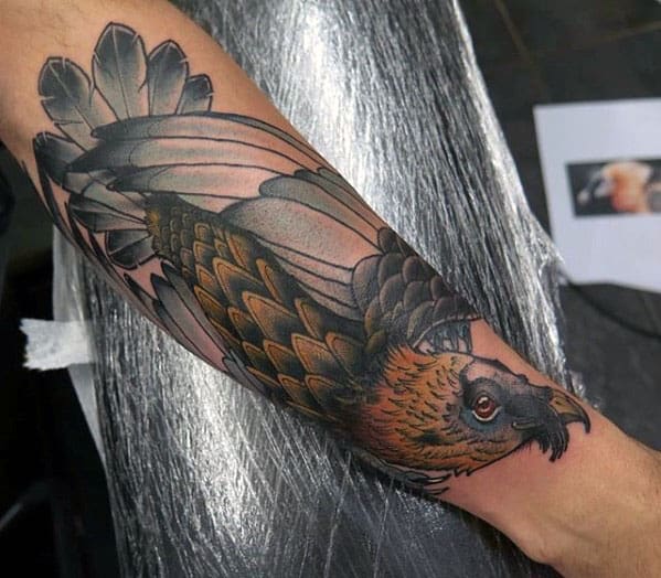 Mens Forearm Neo Traditional Vulture Tattoo Design Ideas
