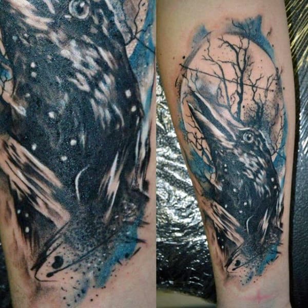 Mens Forearm Realistic Raven Tatoo