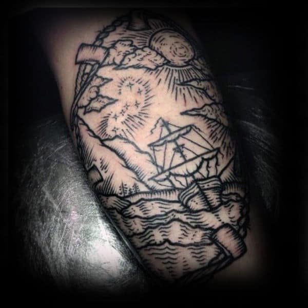 Mens Forearm Rope And Sea Ship Tattoo