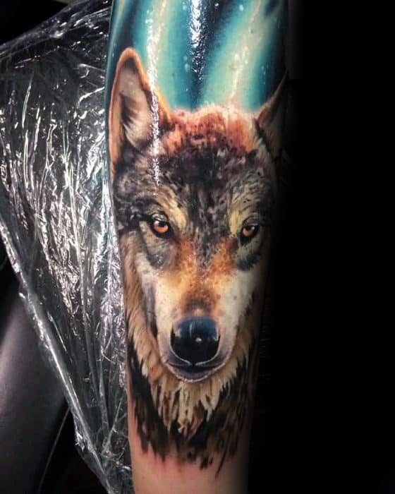 Mens Forearm Sleeve Realistic Wolf Tattoo Ideas