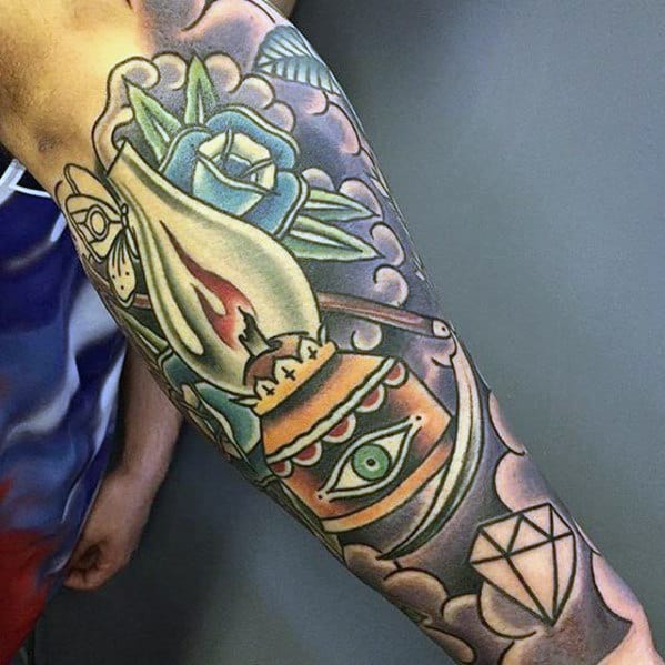 Mens Forearm Sleeve Traditional Eye Tattoo Designs