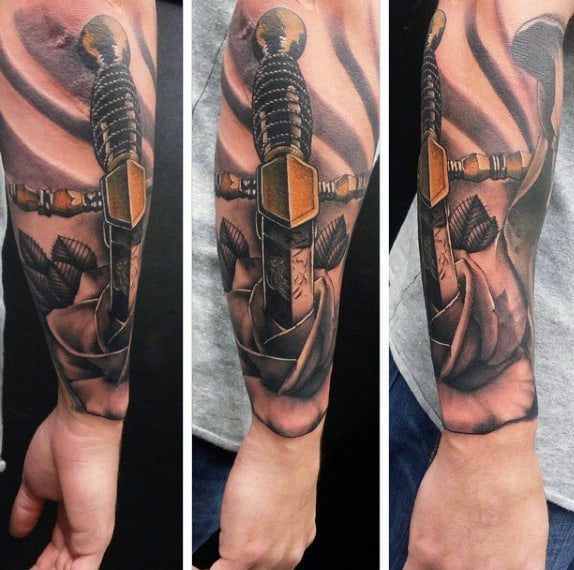 Mens Forearm Sword Tattoos