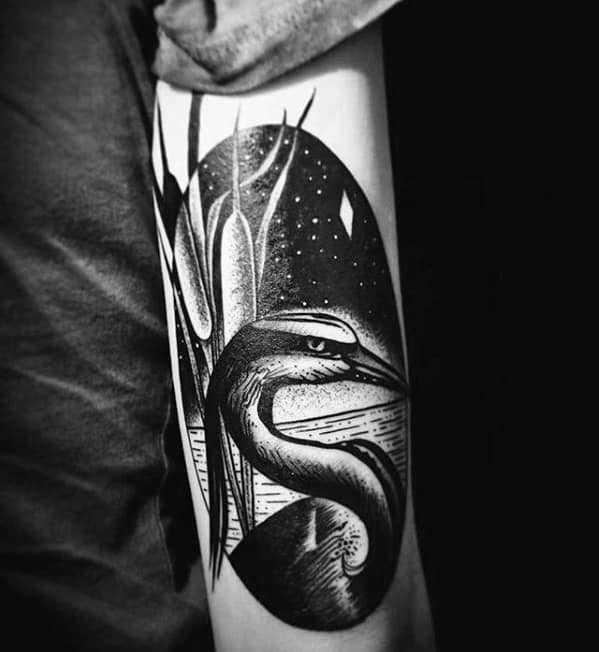 Mens Forearm Tattoo Heron Design