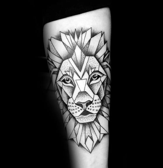 Mens Forearm Tattoo With Geometric Lion Design