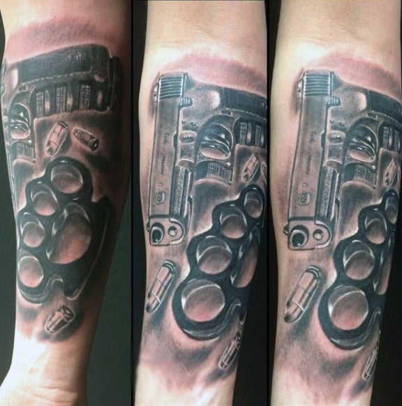Mens Forearm Unloaded Pistol Tattoo