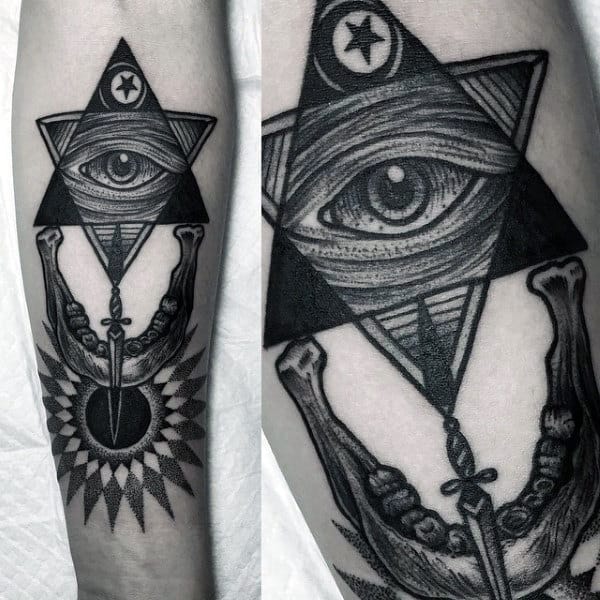Mens Forearms Amazing Black Illuminati Tattoo