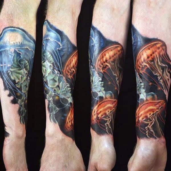 Mens Forearms Amazing Jellyfish Tattoo