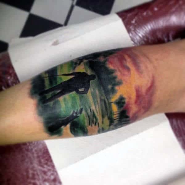 Mens Forearms Amazing Painitng Of Golfer Tattoos