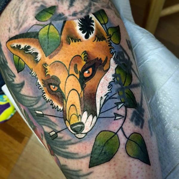 Mens Forearms Amber Colored Fox Tattoo