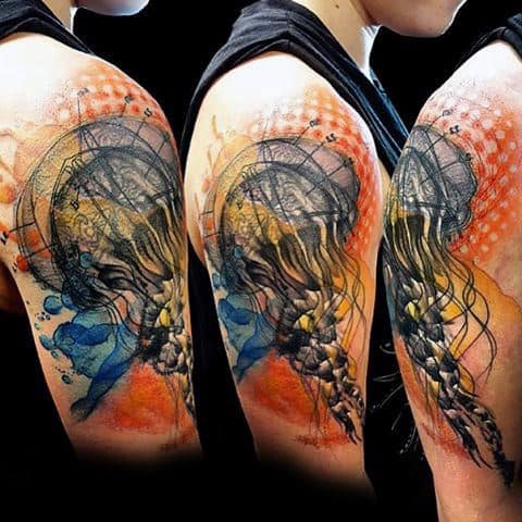 Mens Forearms Awesome Black Orange Jellyfish Tattoo